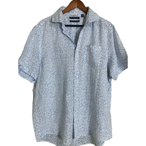 Saks Fifth Avenue Men’s Blue Shirt‎ Floral Classic Fit Short Sleeve Linen Large